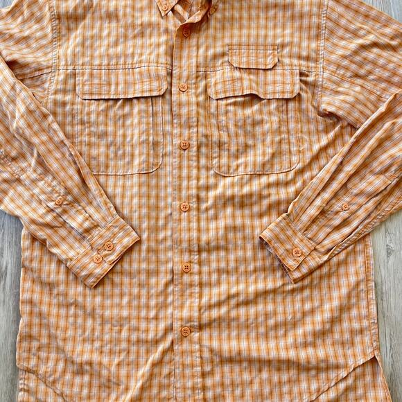 The North Face VaporWick Plaid Button Up Shirt Orange Small Long Sleeve Roll Tab - Picture 9 of 12